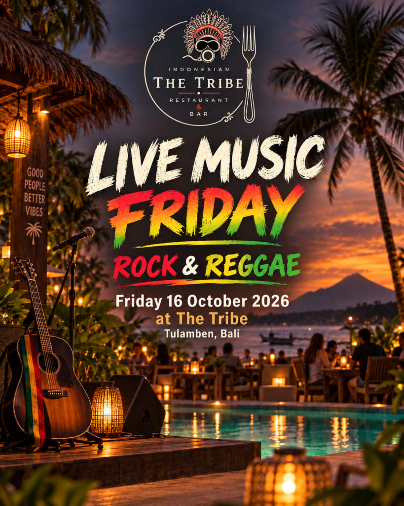 Affiche der Live-Soirée Rock & Reggae vom 16. Oktober 2026 bei The Tribe in Tulamben
