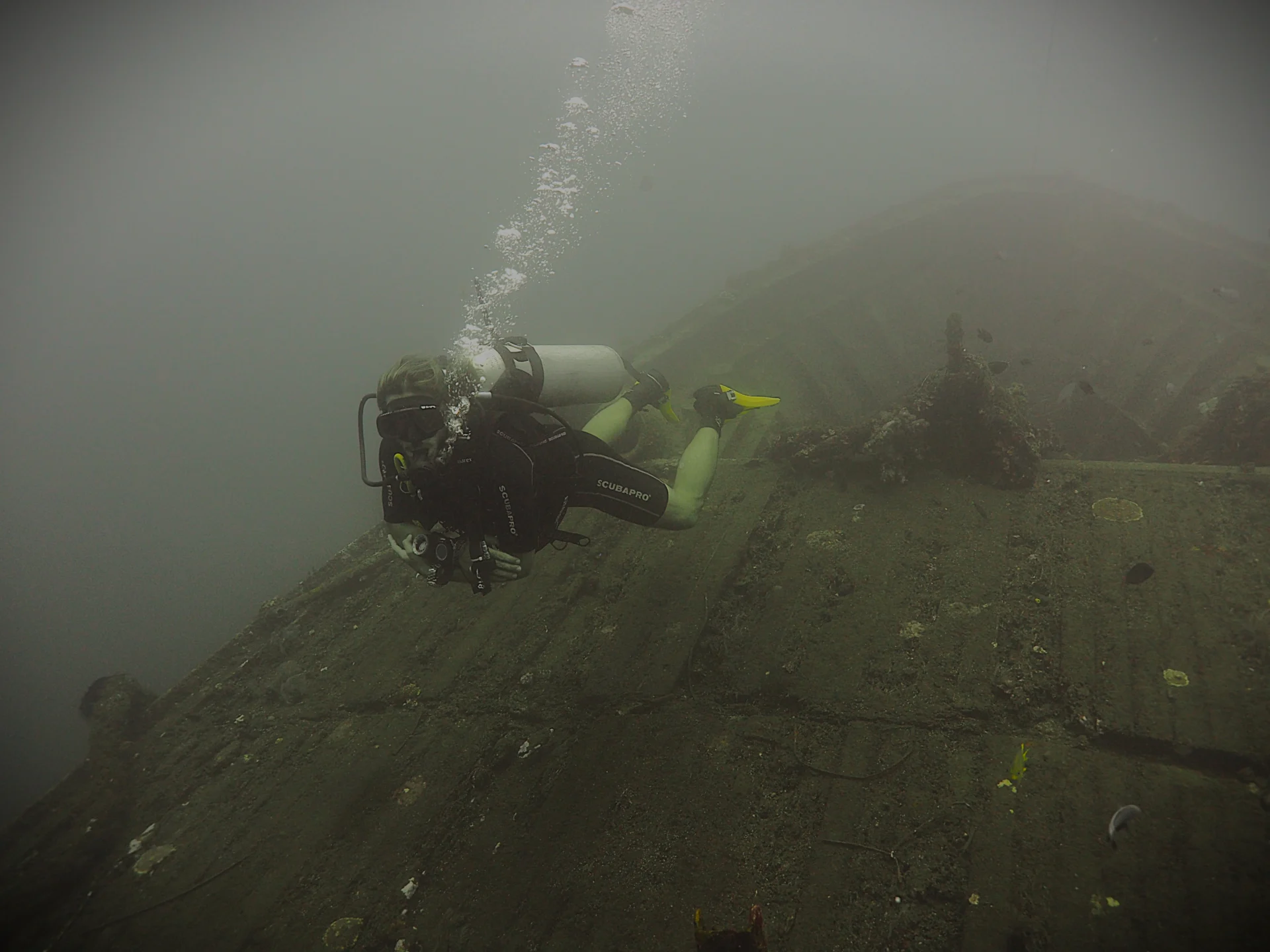 Diver over the deck in Kubu, Bali