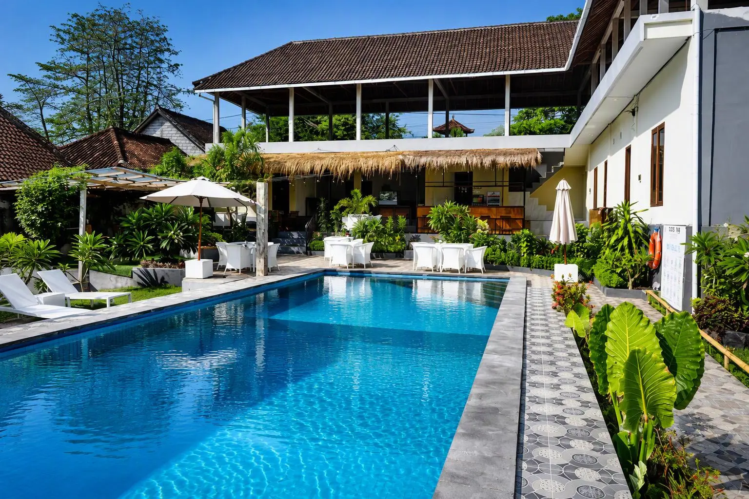 Pool and resort buildings