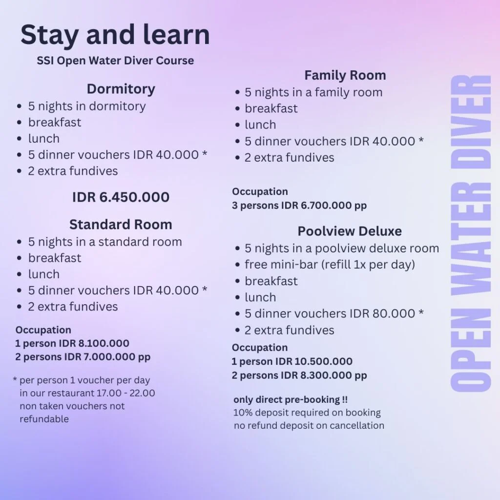 SSI Open Water Stay & Learn packages with accommodation
